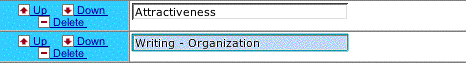 This is an image of the category heading being highlighted. There are also up, down and delete links to the left of the category headings.