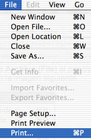 This is an image of the File menu. The pointer is selecting Print from this menu.