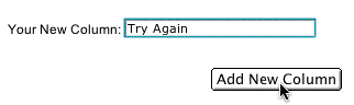 This is an image of "Try Again" being typed in the text box and the pointer clicking the Add New Column button.